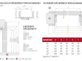Ościeżnice regulowane wymiary: schemat montażu, zakres regulacji i tabela z wymiarami dla różnych szerokości drzwi.