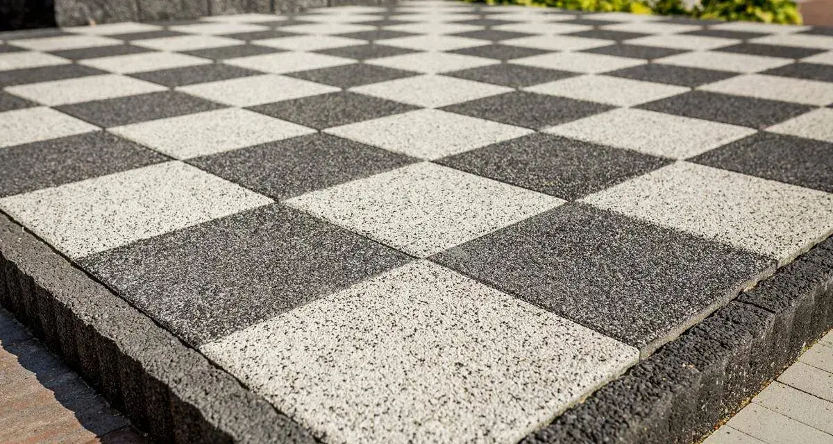 Szachownica z płyt chodnikowych 50x50. Zastanawiasz się, ile waży płyta chodnikowa 50x50?