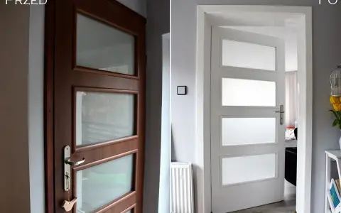 Przed i po: brązowe drzwi wewnętrzne przemalowane na biało. Zobacz, czym pomalować drzwi wewnętrzne, by odmienić wnętrze.
