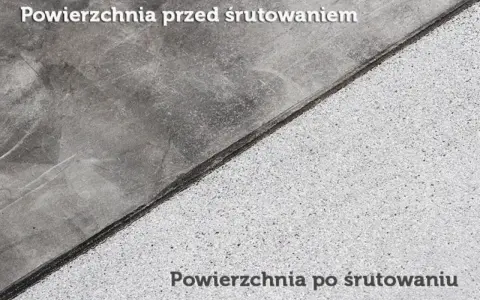 Beton przed i po groszkowaniu. Gładka powierzchnia po lewej, chropowata po prawej.