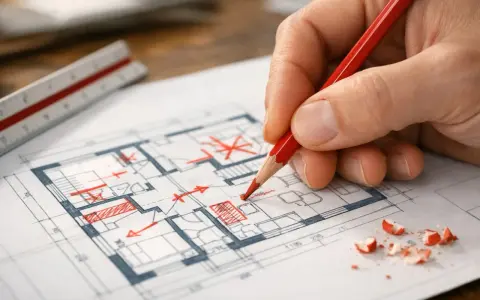 Rysowanie planu domu z zaznaczeniami. Zastanawiasz się, ile kosztuje adaptacja projektu?