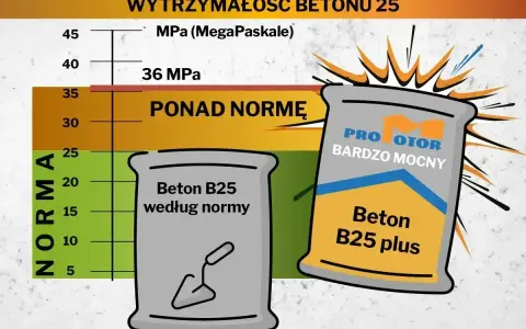 Wykres pokazuje wytrzymałość betonu B25. Dowiedz się, jak obliczyć kubik betonu, wybierając produkt "PONAD NORMĘ".