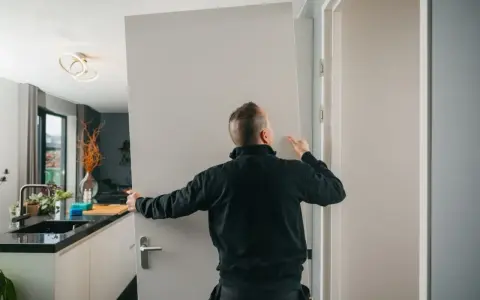 Fachowiec montuje drzwi wewnętrzne. Sprawdź, jaka jest montaż drzwi wewnętrznych cena i zamów usługę.
