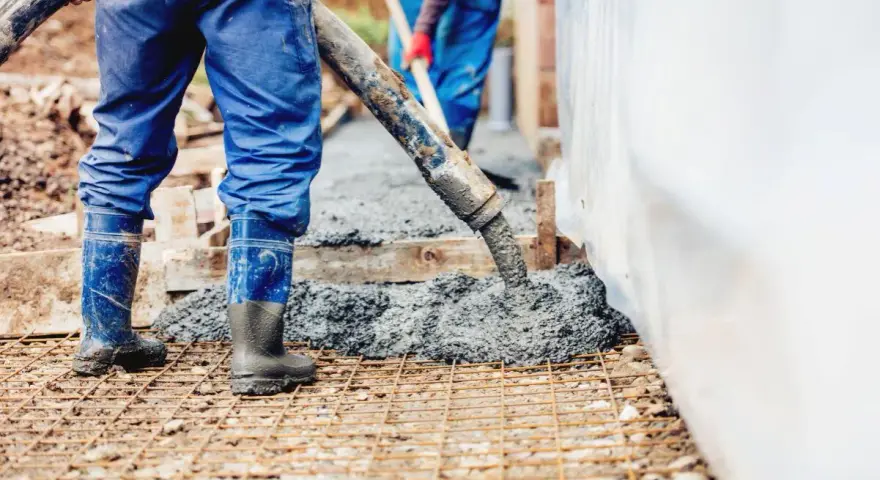 Budowa fundamentów: beton B20 wylewany przez pompę. Ile waży m3 betonu B20? Około 2400 kg.
