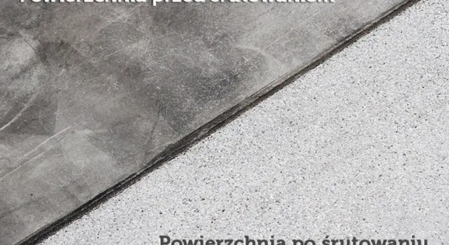 Beton przed i po groszkowaniu. Gładka powierzchnia po lewej, chropowata po prawej.