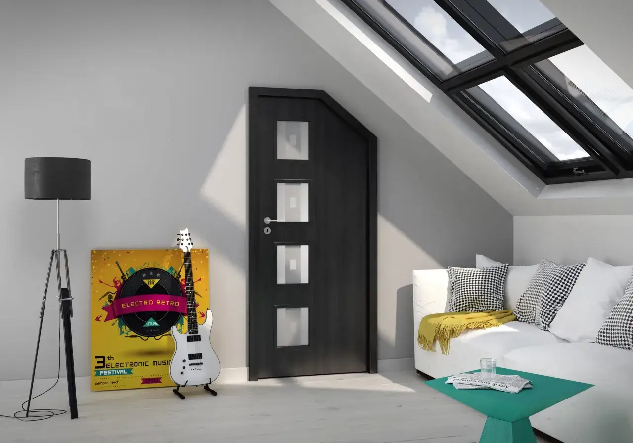 inspiracje drzwi pod skosem, drzwi na poddaszu, drzwi do wnęki
